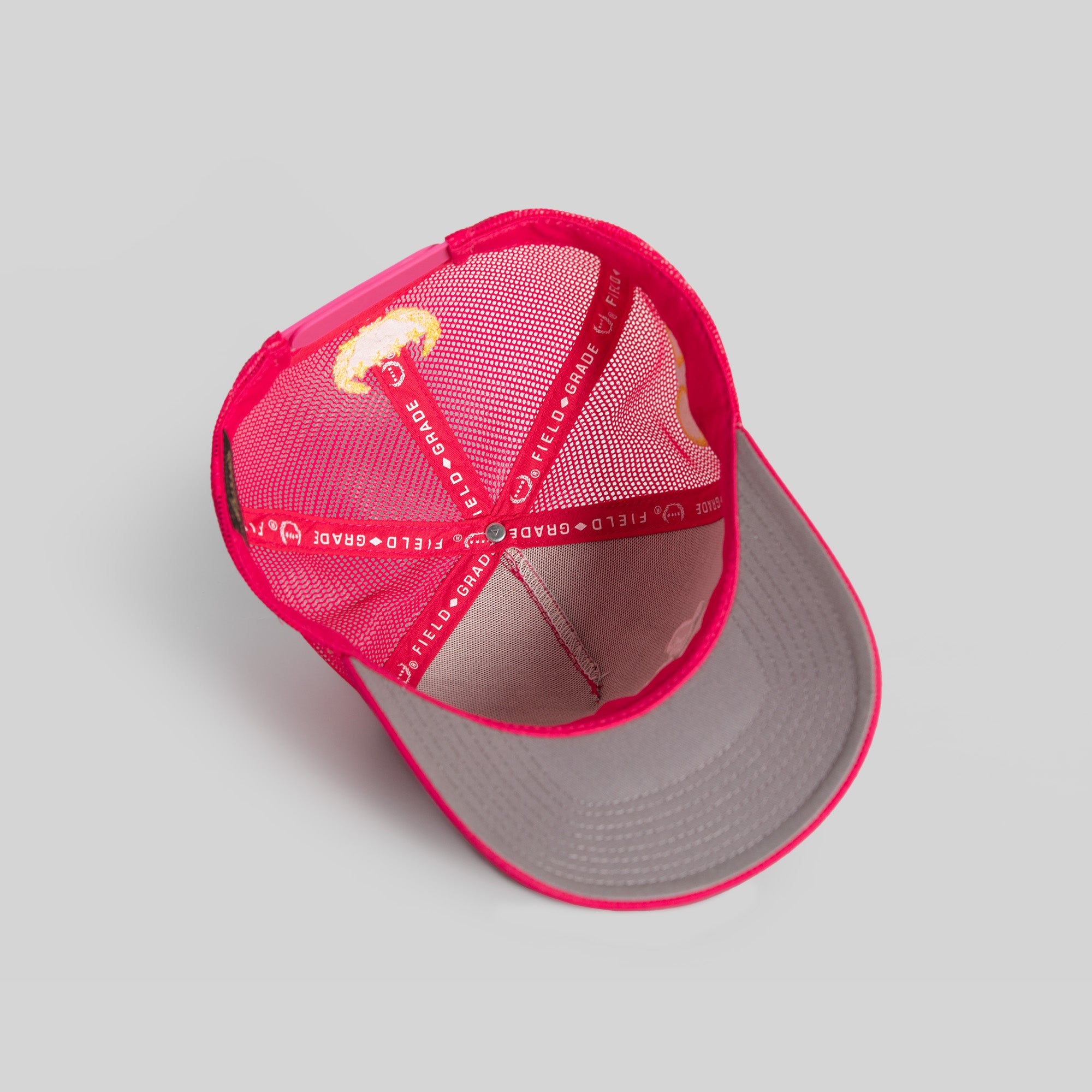 LEAVE YOUR FEELINGS NEON PINK TWILL MESH TRUCKER