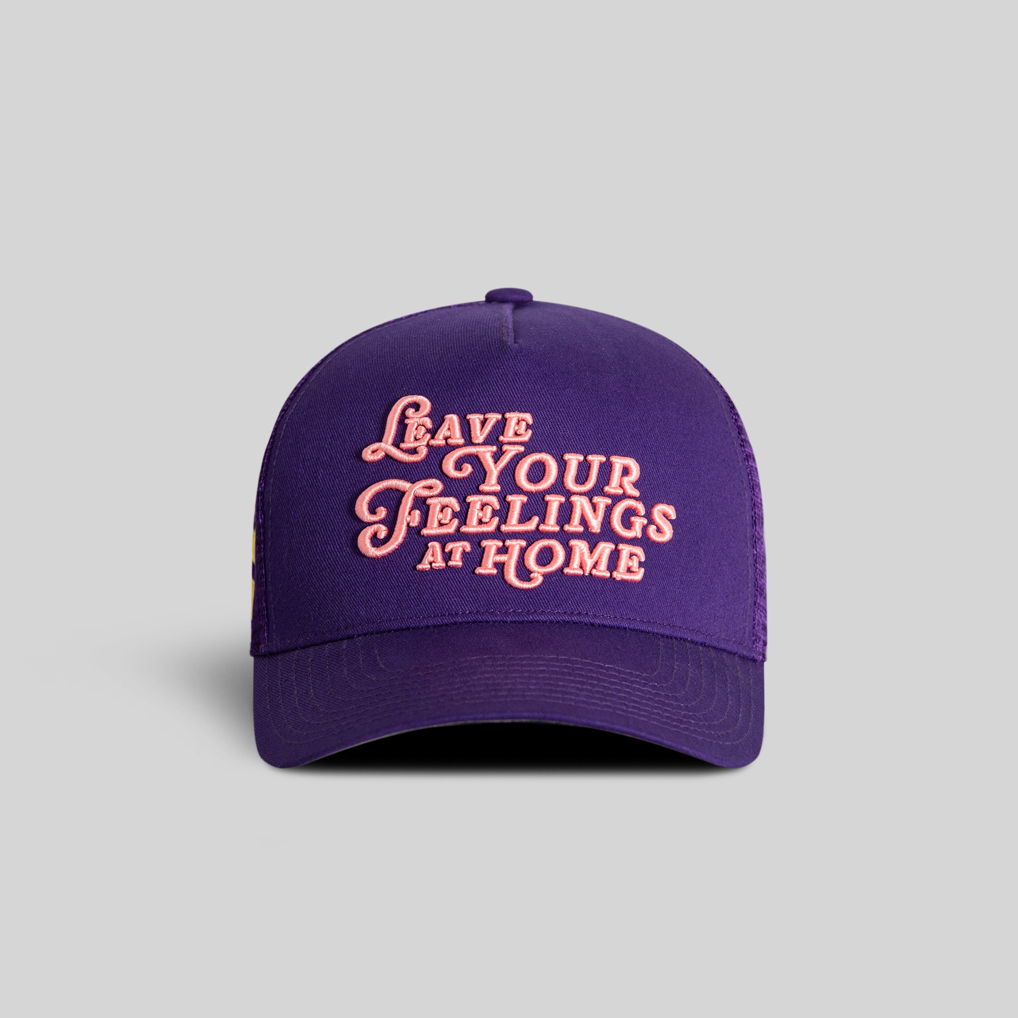 LEAVE YOUR FEELINGS NEON PURPLE TWILL MESH TRUCKER
