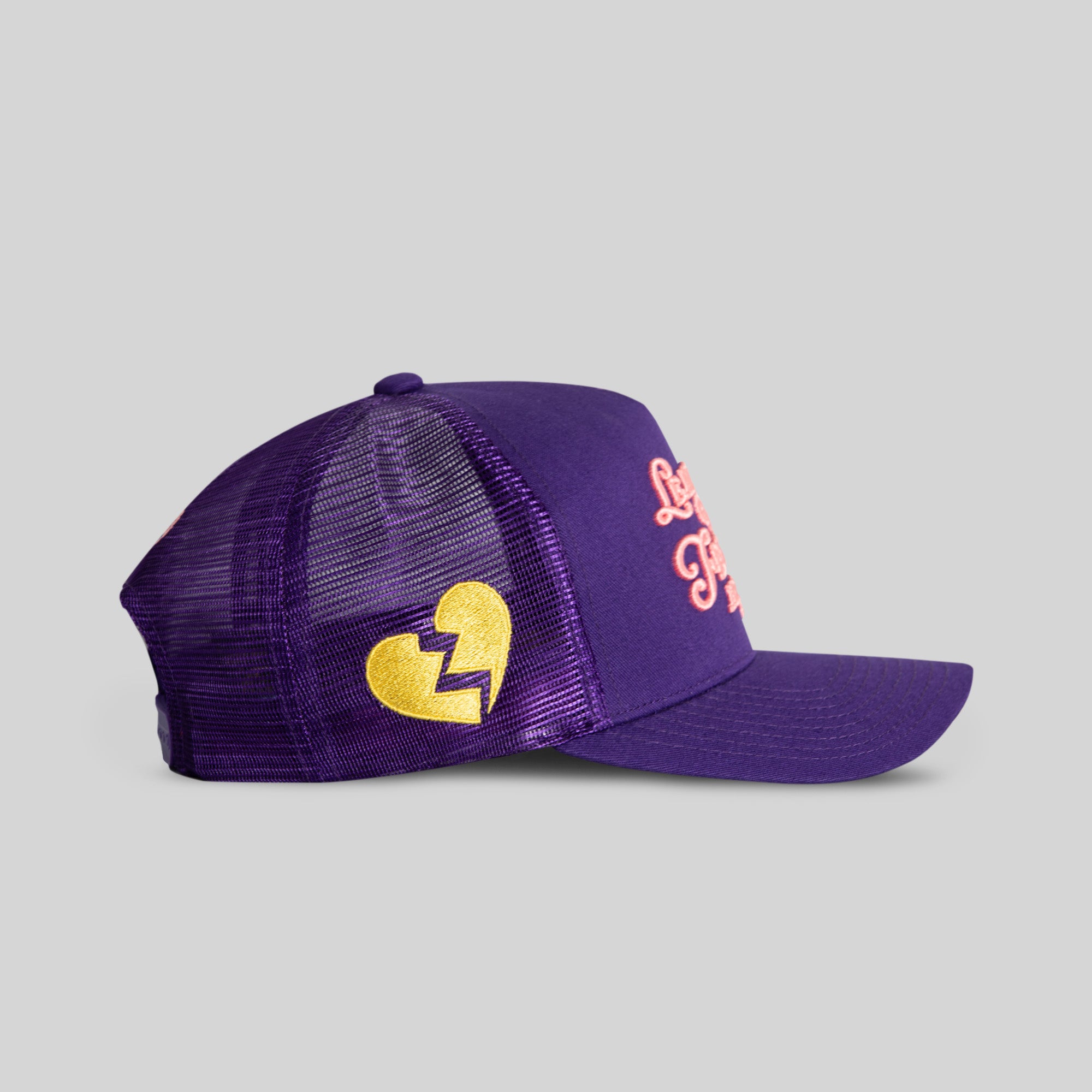 LEAVE YOUR FEELINGS NEON PURPLE TWILL MESH TRUCKER
