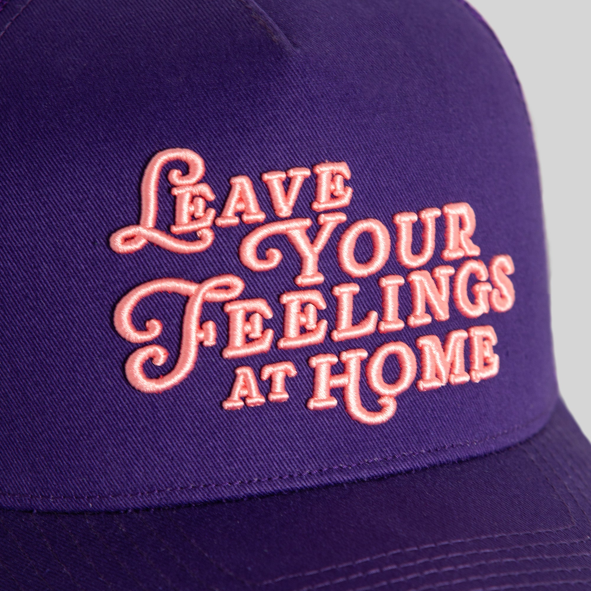 LEAVE YOUR FEELINGS NEON PURPLE TWILL MESH TRUCKER