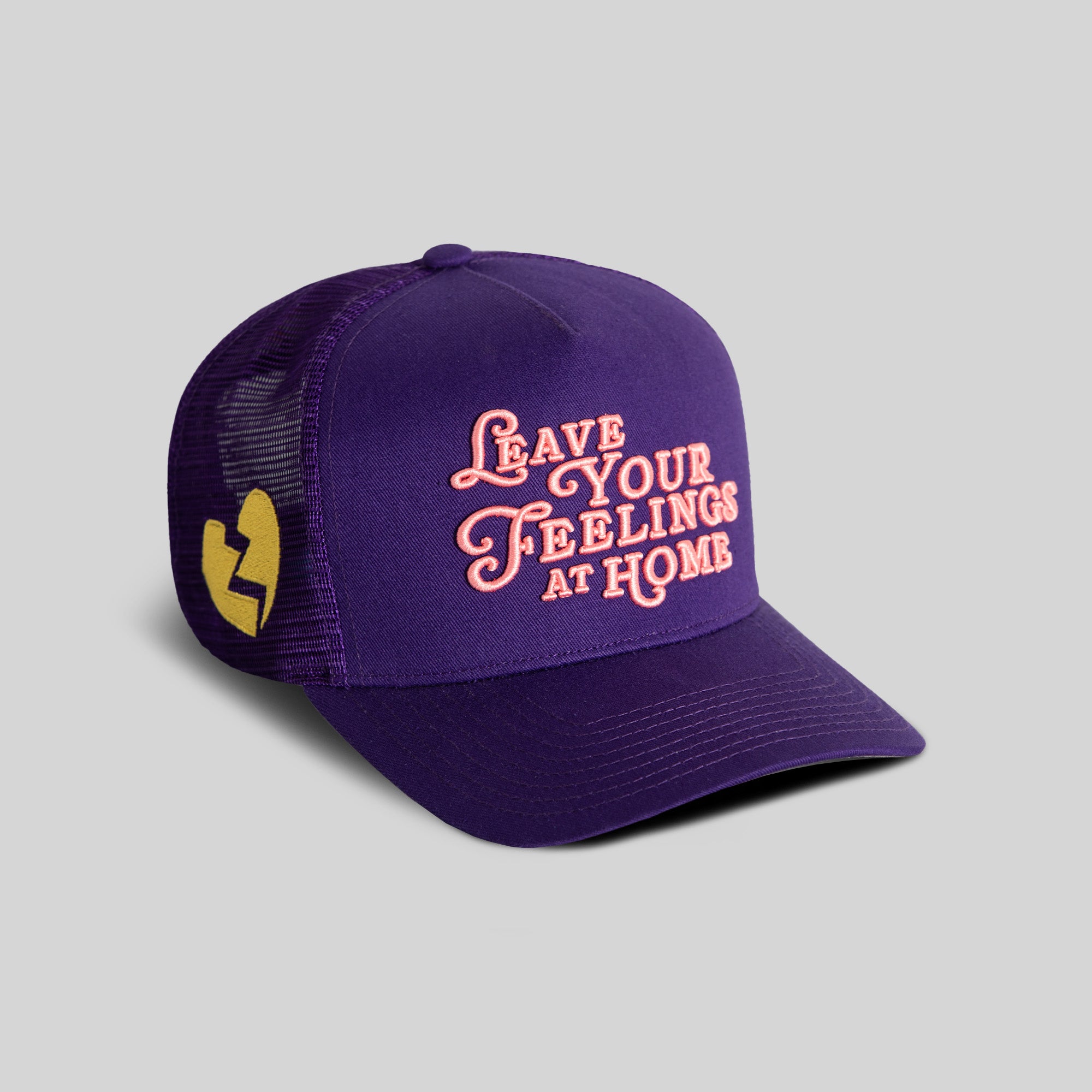 LEAVE YOUR FEELINGS NEON PURPLE TWILL MESH TRUCKER