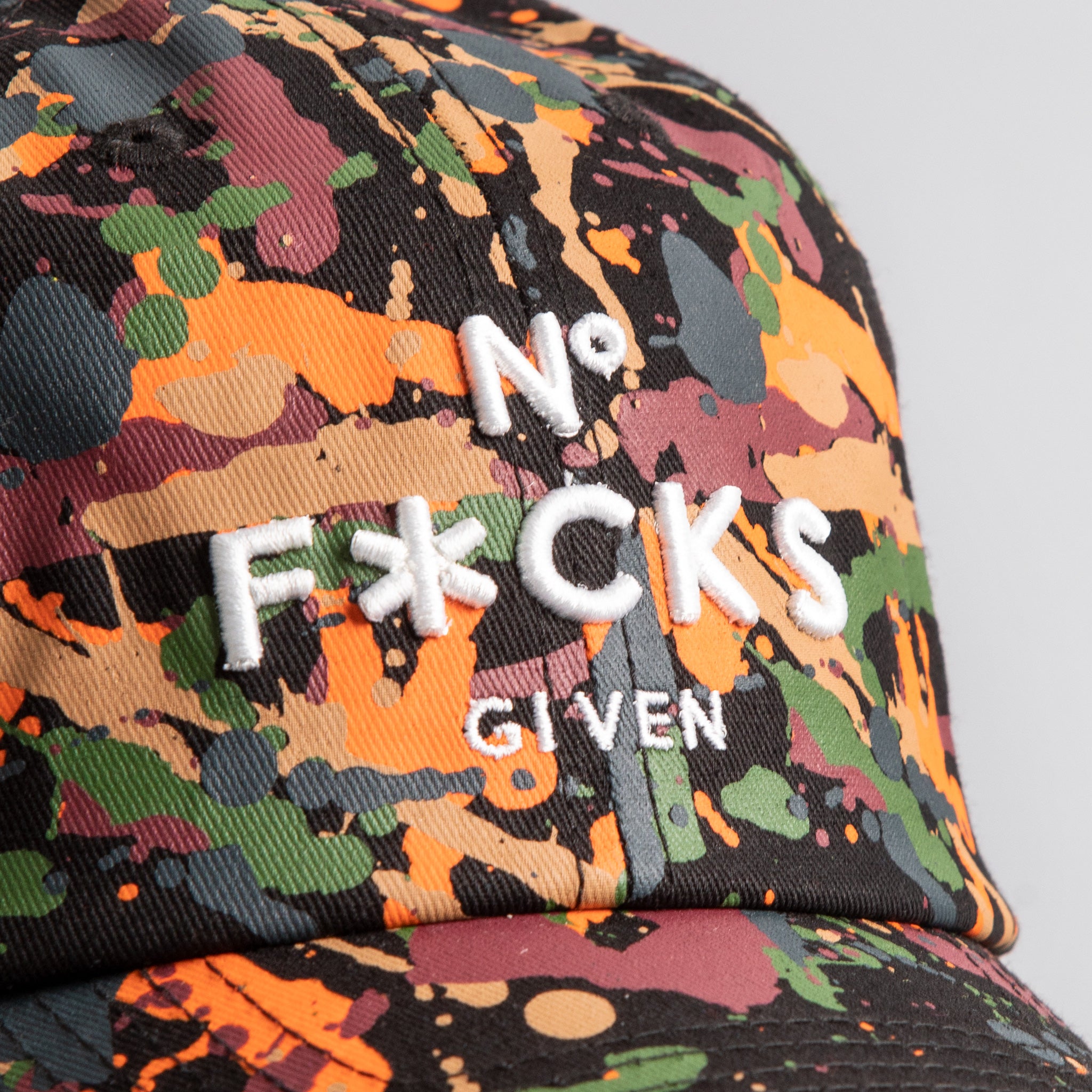 NO F*CKS GIVEN BLACK SPLATTER RELAXED FIT HAT